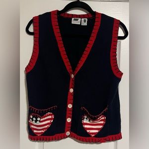 Vintage-Inspired Navy & Red Button Front Vest